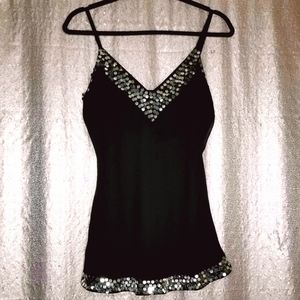 Studio Y EUC black chiffon sequin tank top